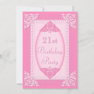Convite Aniversário de 21 anos Rosa Elegante e Feminino