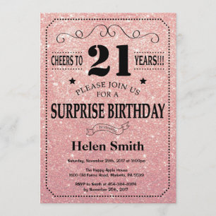 Convite aniversário de 21 anos Rosa Rosa Rosa Dourada, Ro