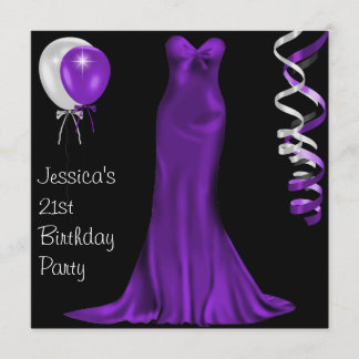 Convite Aniversário de 21 anos roxo branco preto do