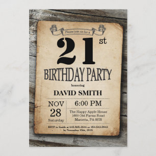 Convite Aniversário de 21 anos russa - Vintage Wood
