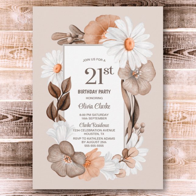 Convite aniversário de 21 anos Rustic Boho Floral Party (Criador carregado)