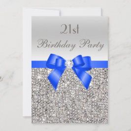 Convite aniversário de 21 anos Silver Sequin Royal Blue Ar