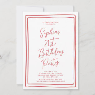 Convite Aniversário de 21 anos Simples em Script Vermelho
