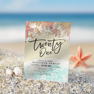 Convite aniversário de 21 anos Summer Beach Starfish Seas