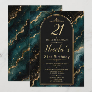 Convite Aniversário de 21 anos Teal Gold