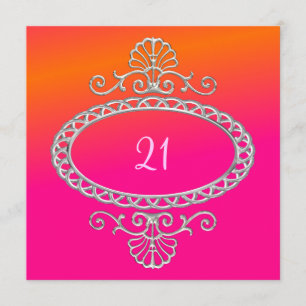 Convite Aniversário de 21 anos Tie Dye Rosa Laranja & Meta