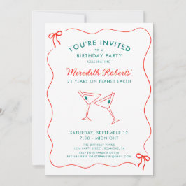 Convite aniversário de 21 anos Wavy Border com Partido de