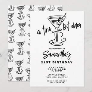 Convite Aniversário de 21 anos Whimsical Doodle Um Tini Bi