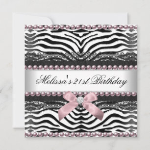 Convite Aniversário de 21 anos Zebra Rosa Branco Preto Ren