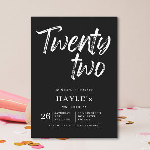 Convite Aniversário de 22 anos com Pincel Moderno Preto e