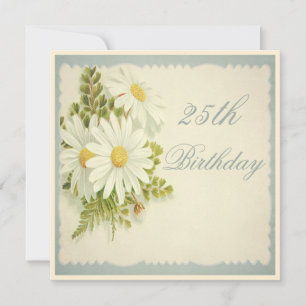 Convite Aniversário de 25 anos Chic Vintage Daisies