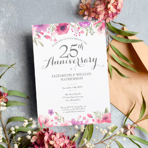 Convite Aniversário de 25 Anos de Casamento Aquarela Flora