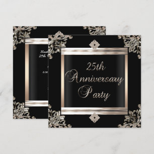 Convite Aniversário de 25 anos de Casamento Art Déco Preto