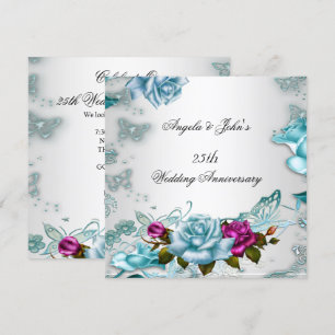 Convite Aniversário de 25 anos de Casamento Azul Floral Ro