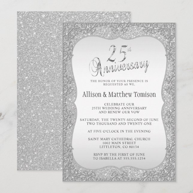 Convite Aniversário de 25 Anos de Casamento com Brilho Pra (Frente/Verso)