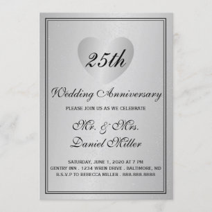 Convite Aniversário de 25 anos de Casamento Coração de Pra
