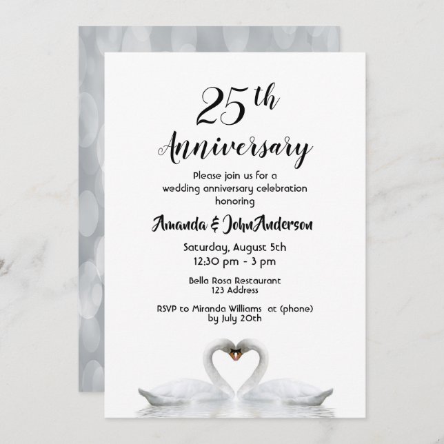 Convite aniversário de 25 anos de casamento dois cisnes ap (Frente/Verso)