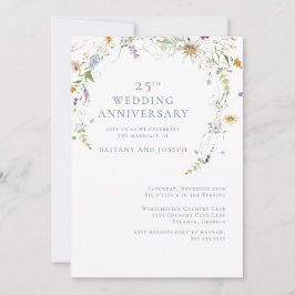 Convite Aniversário de 25 anos de casamento Floral Azul Wi