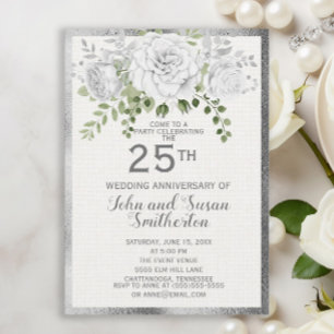 Convite Aniversário de 25 anos de casamento floral branco 