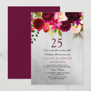 Convite Aniversário de 25 anos de casamento floral em prat
