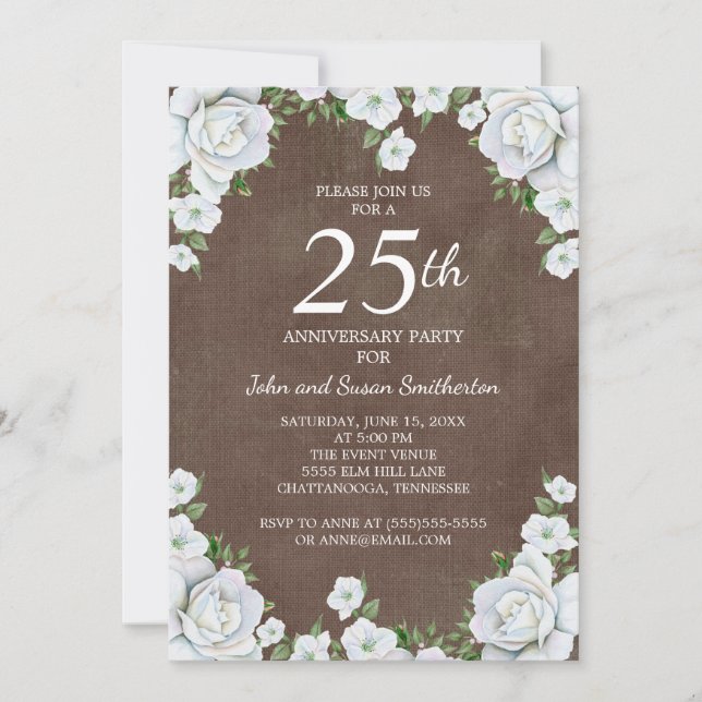 Convite Aniversário de 25 anos de casamento floral marrom  (Frente)