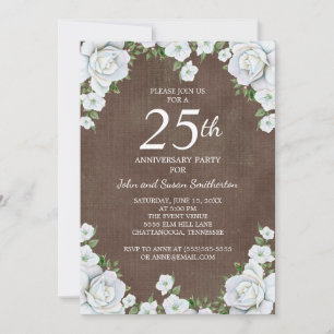 Convite Aniversário de 25 anos de casamento floral marrom 