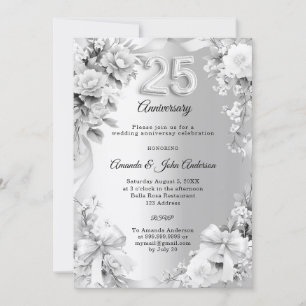 Convite aniversário de 25 anos de casamento flores de prat