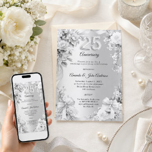 Convite aniversário de 25 anos de casamento flores de prat