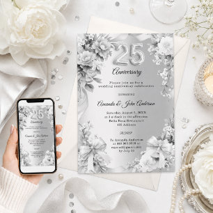 Convite aniversário de 25 anos de casamento flores de prat