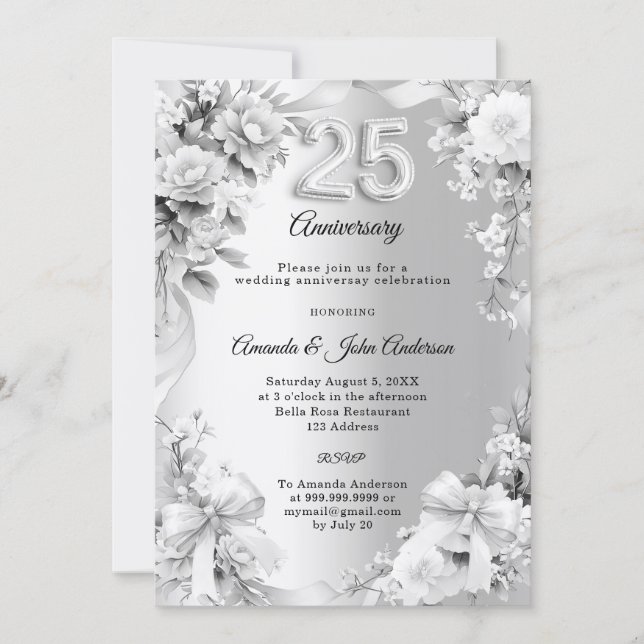 Convite aniversário de 25 anos de casamento flores de prat (Frente)