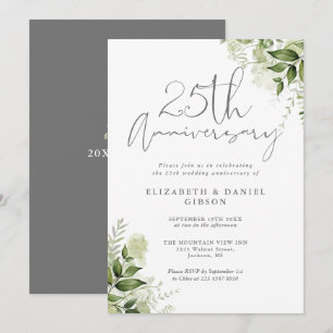Convite Aniversário de 25 anos de Casamento Folhagem Escri