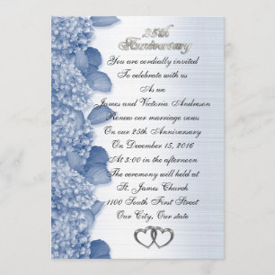 Convite aniversário de 25 anos de casamento Hydrangea azul