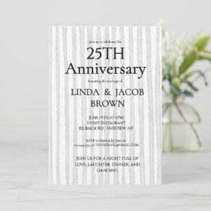 Convite Aniversário de 25 Anos de Casamento Listras Cinza 