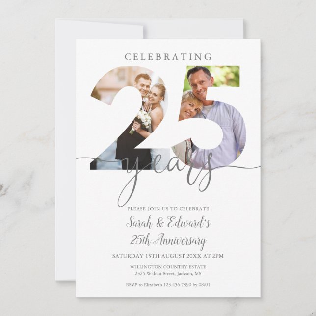 Convite Aniversário de 25 anos de casamento moderno 2 foto (Frente)