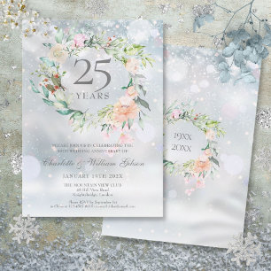 Convite Aniversário de 25 anos de Casamento Prateado Flora