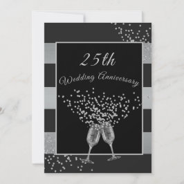Convite Aniversário de 25 anos de Casamento Preto Prata Ch