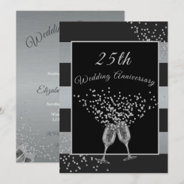 Convite Aniversário de 25 anos de Casamento Preto Prata Ch