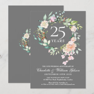 Convite Aniversário de 25 Anos de Casamento Rosas Prateada