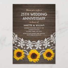 Convite Aniversário de 25 anos de Casamento Rustic Sunflow