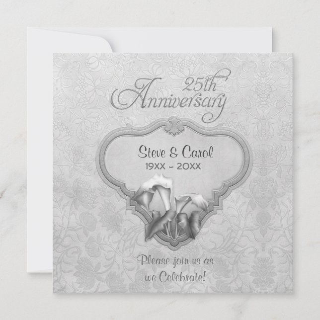 Convite Aniversário de 25 anos de Casamento Silver Calla (Frente)