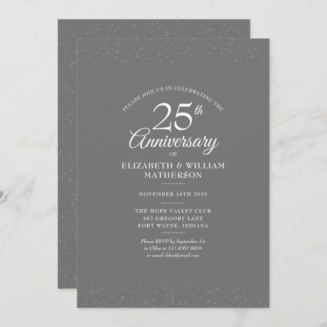 Convite Aniversário de 25 anos de casamento Silver Stardus (Frente/Verso)