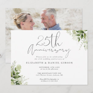 Convite Aniversário de 25 anos de Casamento Verde Floral F