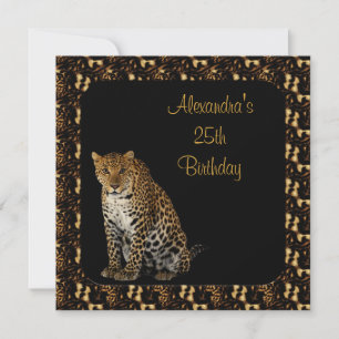 Convite Aniversário de 25 anos Leopardo com Moldura de Imp