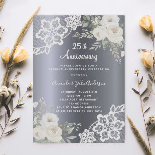 Convite Aniversário de 25 do casamento dos florais brancos