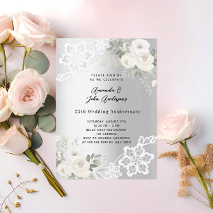 Convite Aniversário de 25 do casamento dos florais brancos