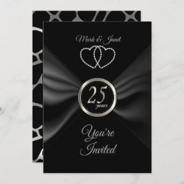 Convite Aniversário de 25 Silver com BlacK Ribbon