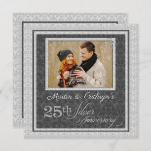 Convite Aniversário de 25 Silver com Foto em Damasco