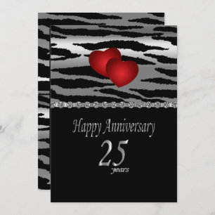Convite Aniversário de 25 Silver - Padrão Zebra - Amor