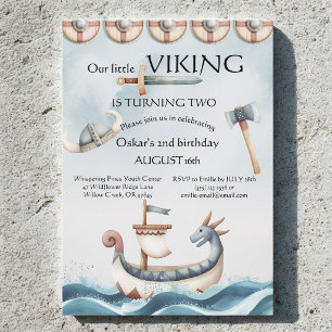 Convite Aniversário de 2 anos com tema viking para menino