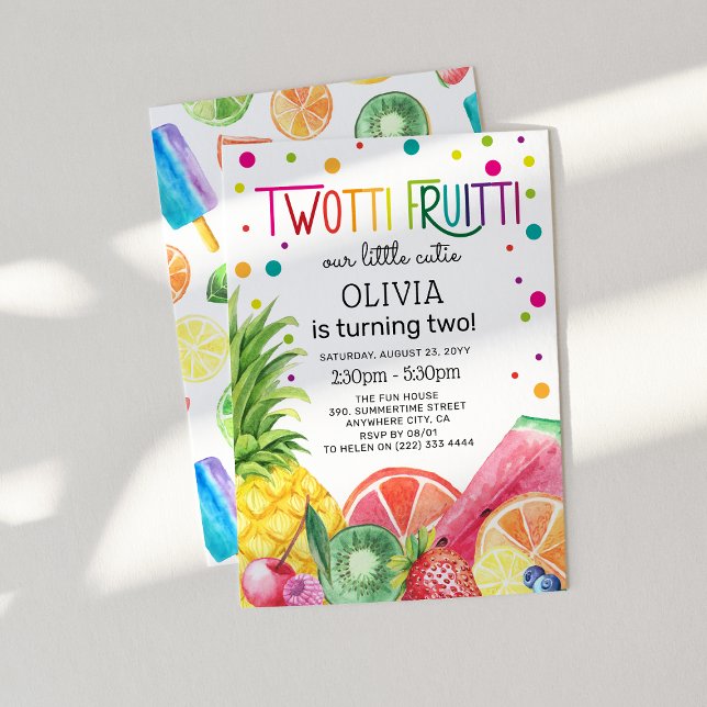 Convite Aniversário de 2 anos Cute Summer TWO-tti Fruitti  (Criador carregado)